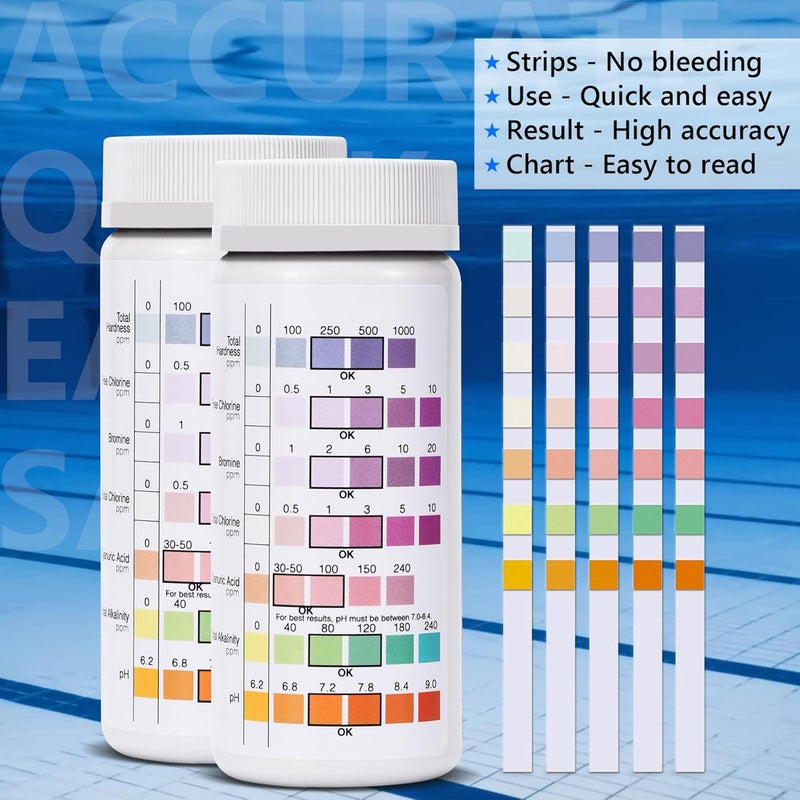 SaySummer Pool Test Strips Chlorine Kit: 200 PCS 7-in-1 Hot-Tub Spa Water Pool Testing Kit for pH and More - Image 4